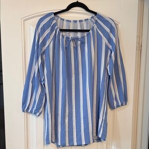 Lands' End Blue and White Striped Blouse